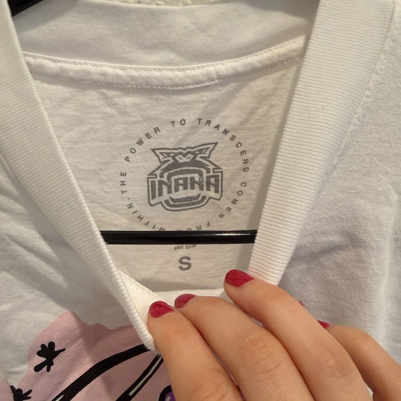 Inaka Power White Tee with Purple and Brown Bear Graphic - Picture 2 of 3